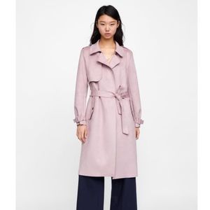 Faux suede blush pink trenchcoat